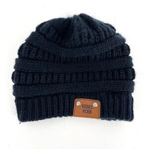 Rebel Rose Cable Knit Navy Beanie Winter Hat
